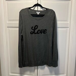 Old Navy XXL Gray Sweater With Sparkly Black Lettering “Love”